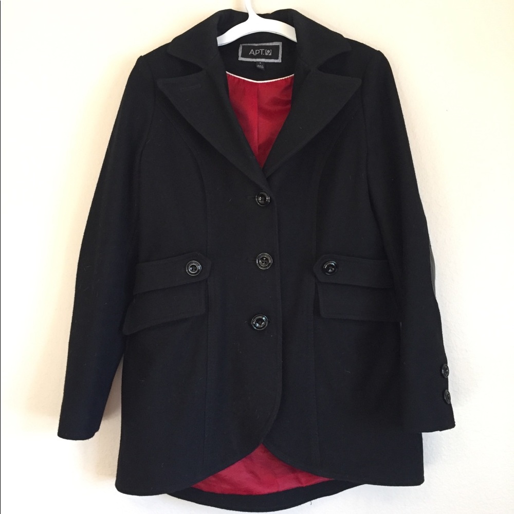 Wool Black Peacoat with Elbow Pads